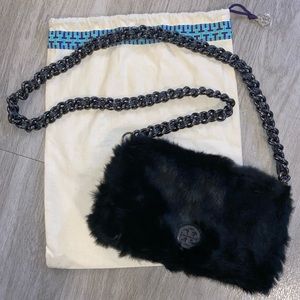 Tory Burch Black Rabbit Fur Crossbody bag